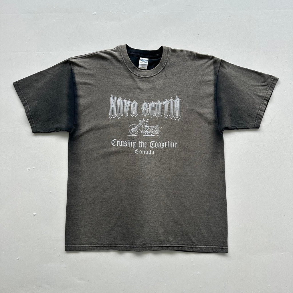 Black Faded Nova Scotia Biker Vintage 00's Graphic T-shirt - Large
