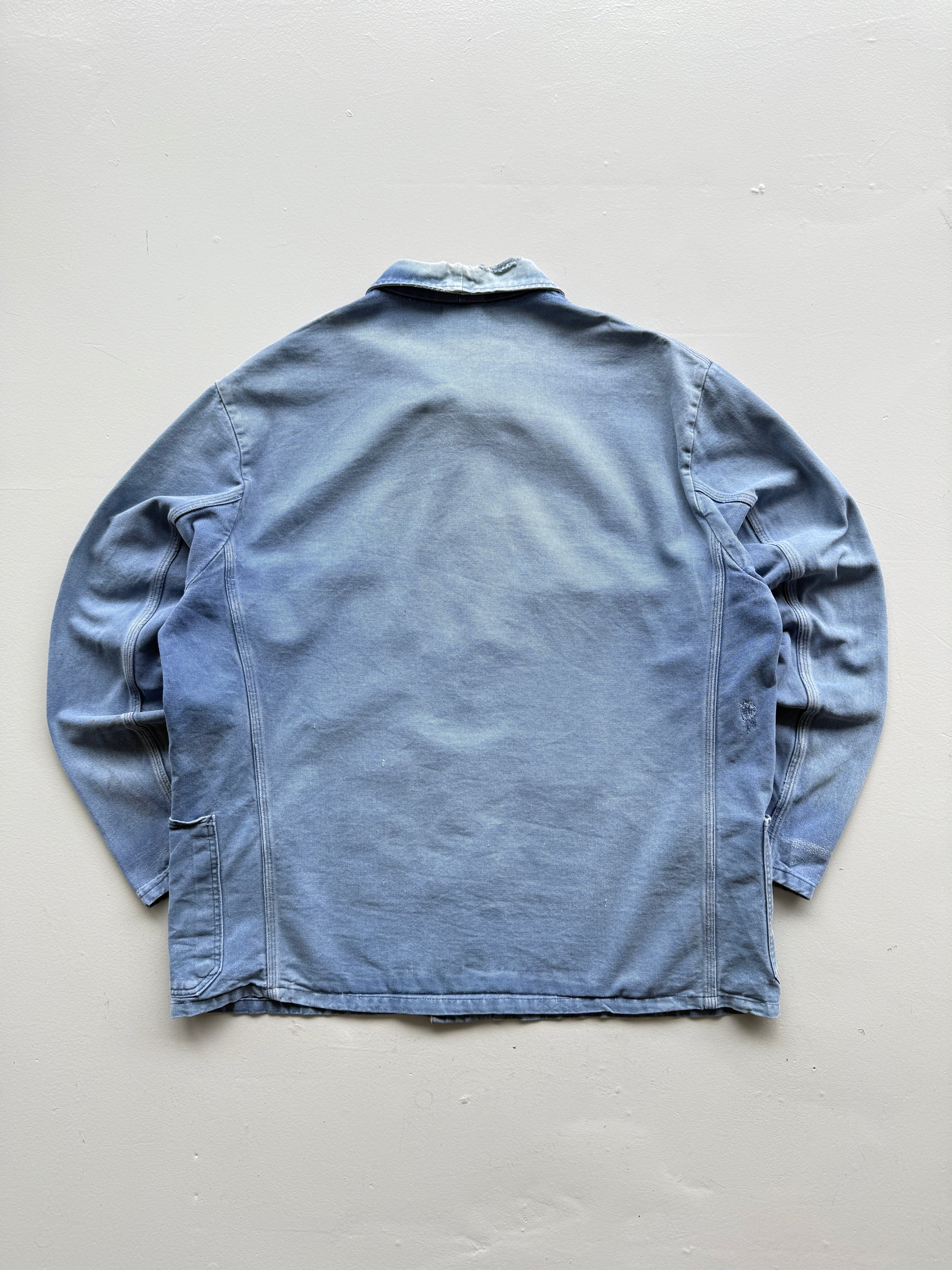 Faded Blue Thrashed French Chore Jacket 80's Vintage Workwear CH219 - Medium