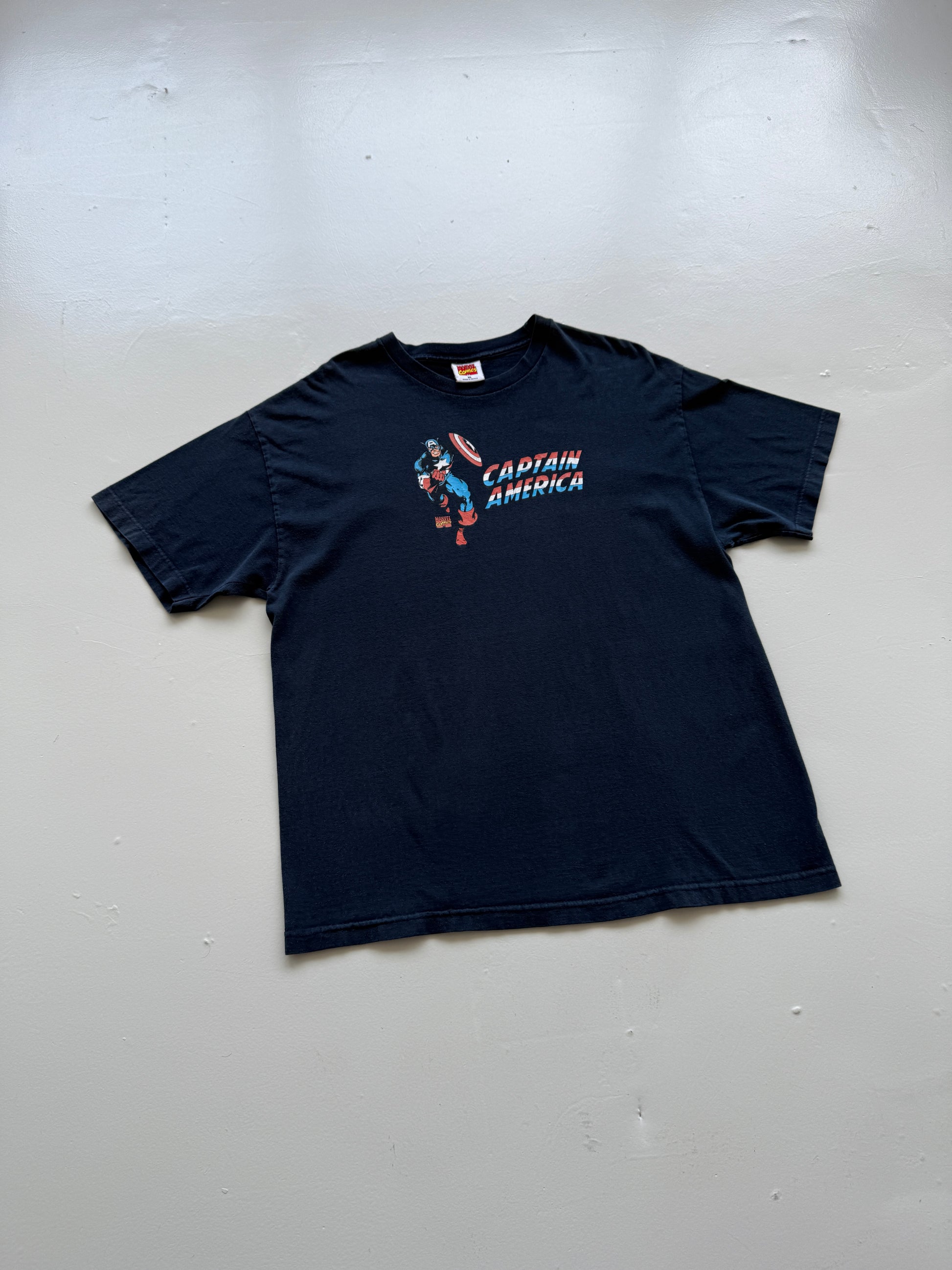 Navy Blue Captain America 00's Vintage Marvel Comics Graphic T-Shirt - XL