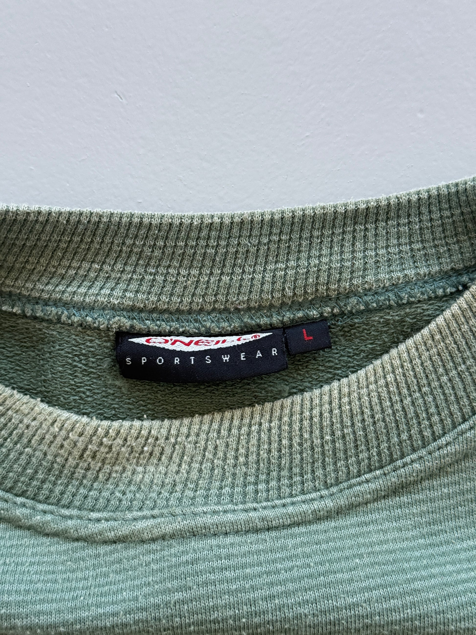 Green Striped O'Neill 90's Vintage Sun Faded Surfer Graphic Sweatshirt - XL