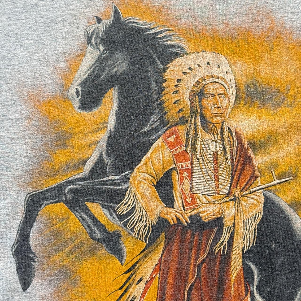 Grey Native American 90s Vintage Graphic T-Shirt - Medium