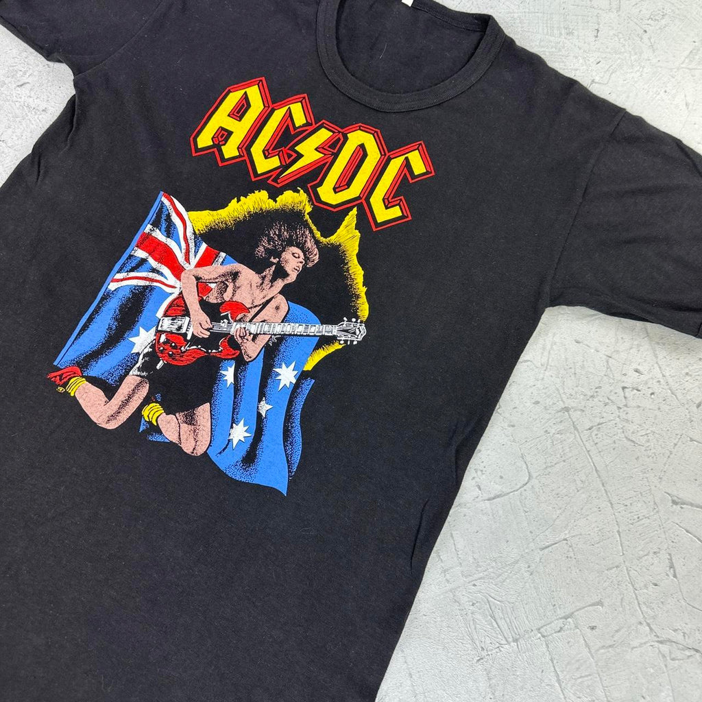 AC/DC Black Vintage 1970s Band T-shirt - Small