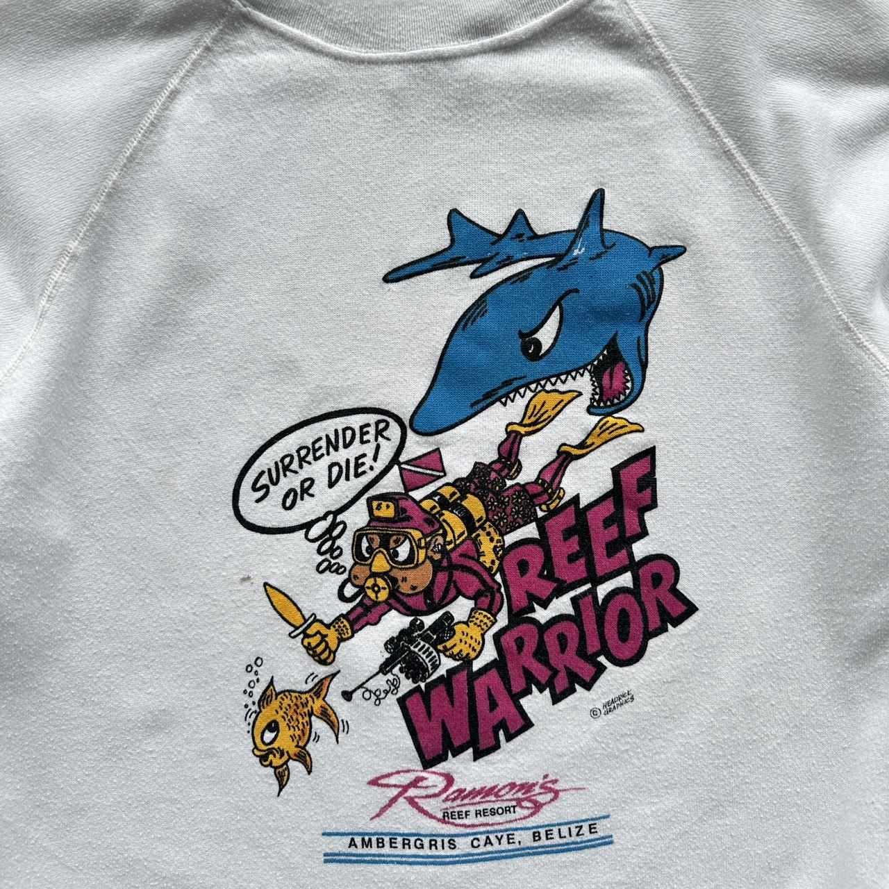 White Reef Warrior Vintage 90s Sweatshirt - Large