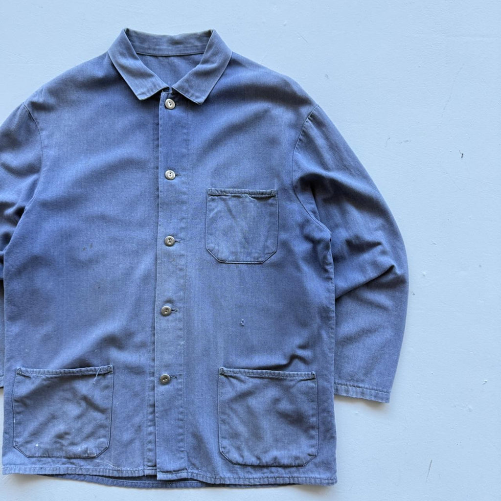 Indigo Blue Faded 70s Vintage Chore Jacket - Medium