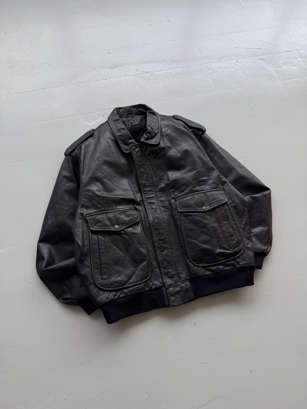 Black A2 Leather Vintage Lined Aviation Bomber Jacket 004 - XL