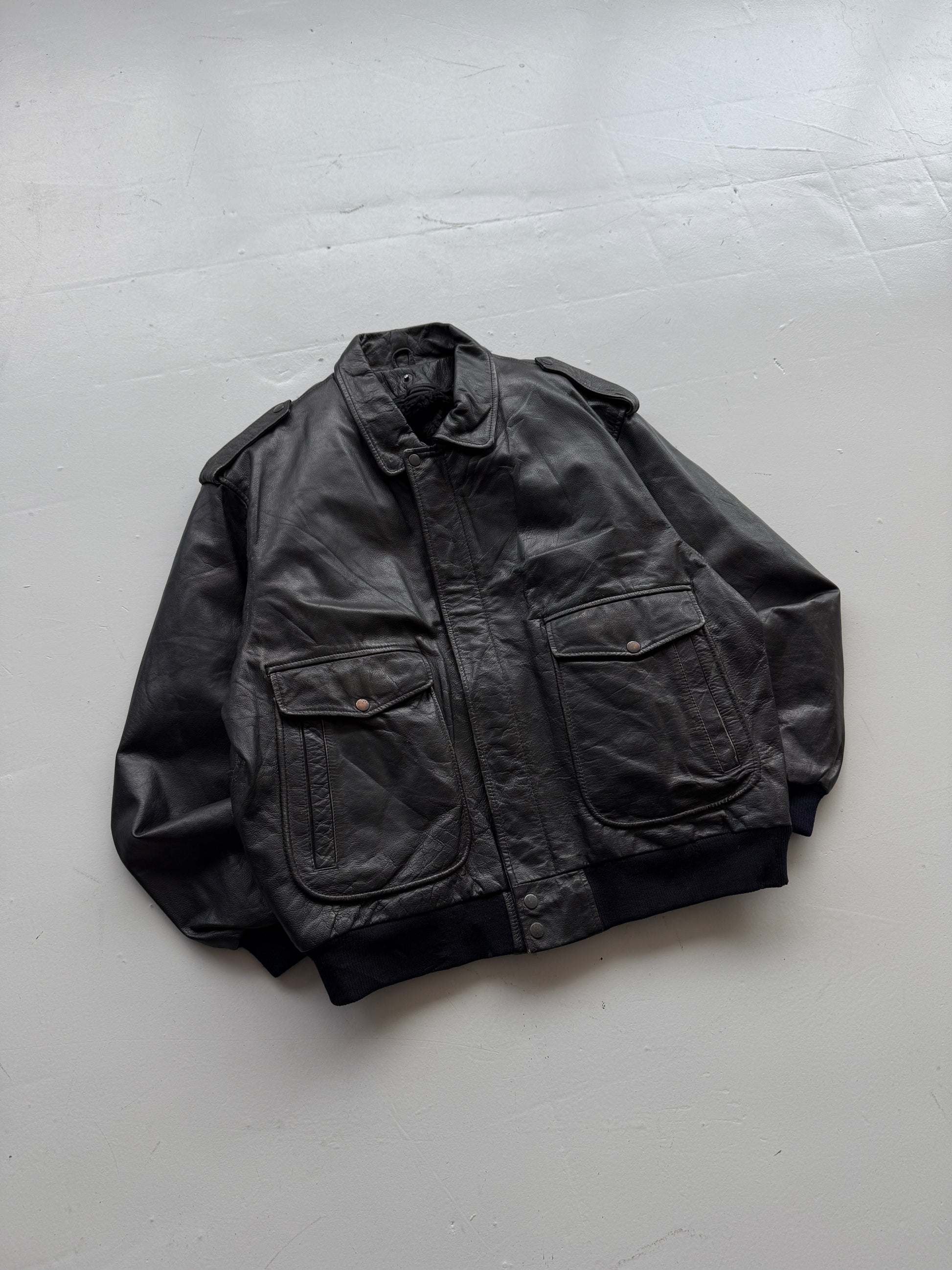 Black A2 Leather Vintage Lined Aviation Bomber Jacket 004 - XL
