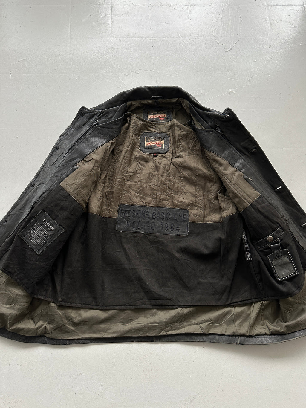 Black Vintage Redskins Leather Jacket 80's 1984 Box Jacket- XL