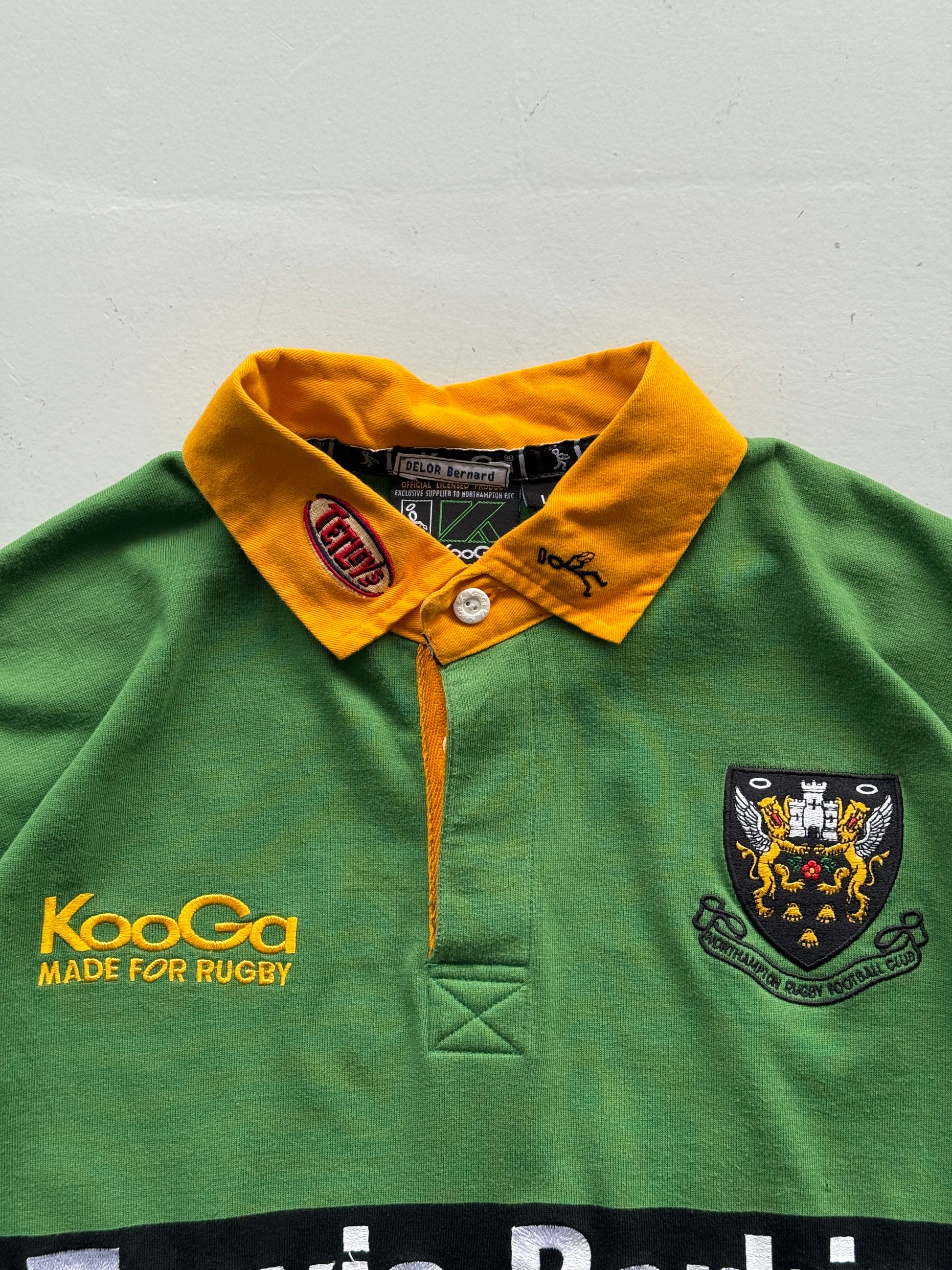 Green Striped Northampton Saints Rugby 00's Vintage Long Sleeve Jersey - XL