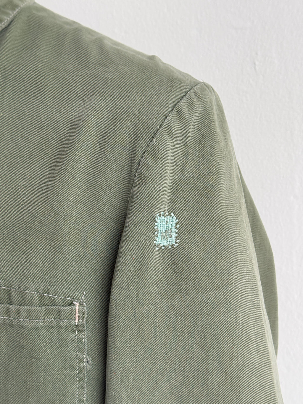 Green French Sashiko Repaired 1950s Vintage Workwear Chore Jacket CH366 - Small