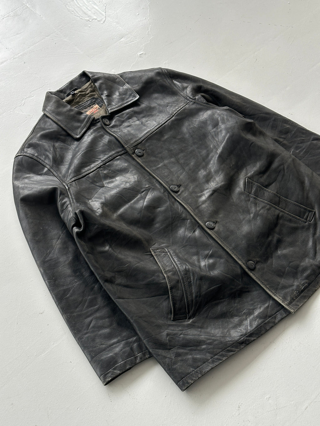 Black Vintage Redskins Leather Jacket 80's 1984 Box Jacket- XL