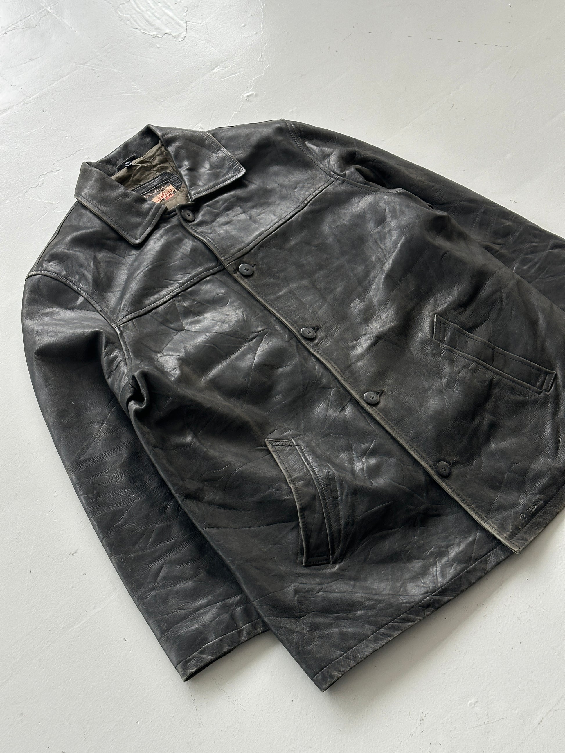 Black Vintage Redskins Leather Jacket 80's 1984 Box Jacket- XL