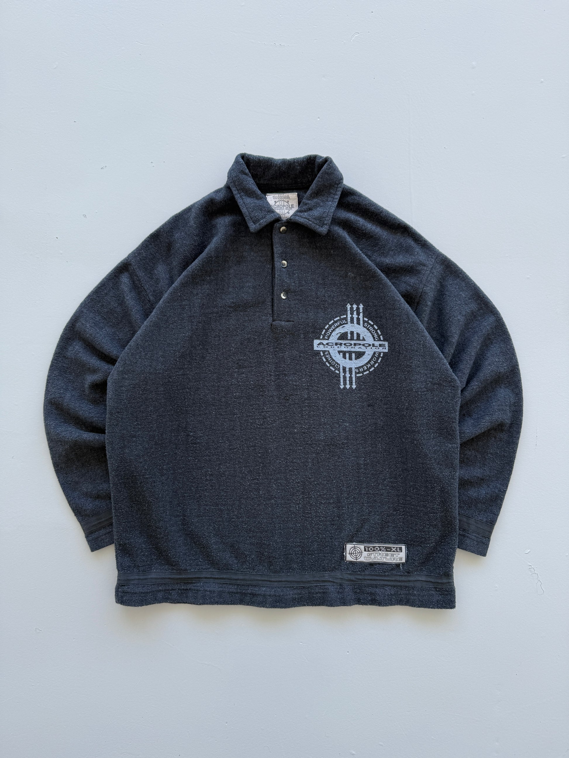Grey Acro Polo 90's Vintage Graphic Skater Polo Sweatshirt - Medium
