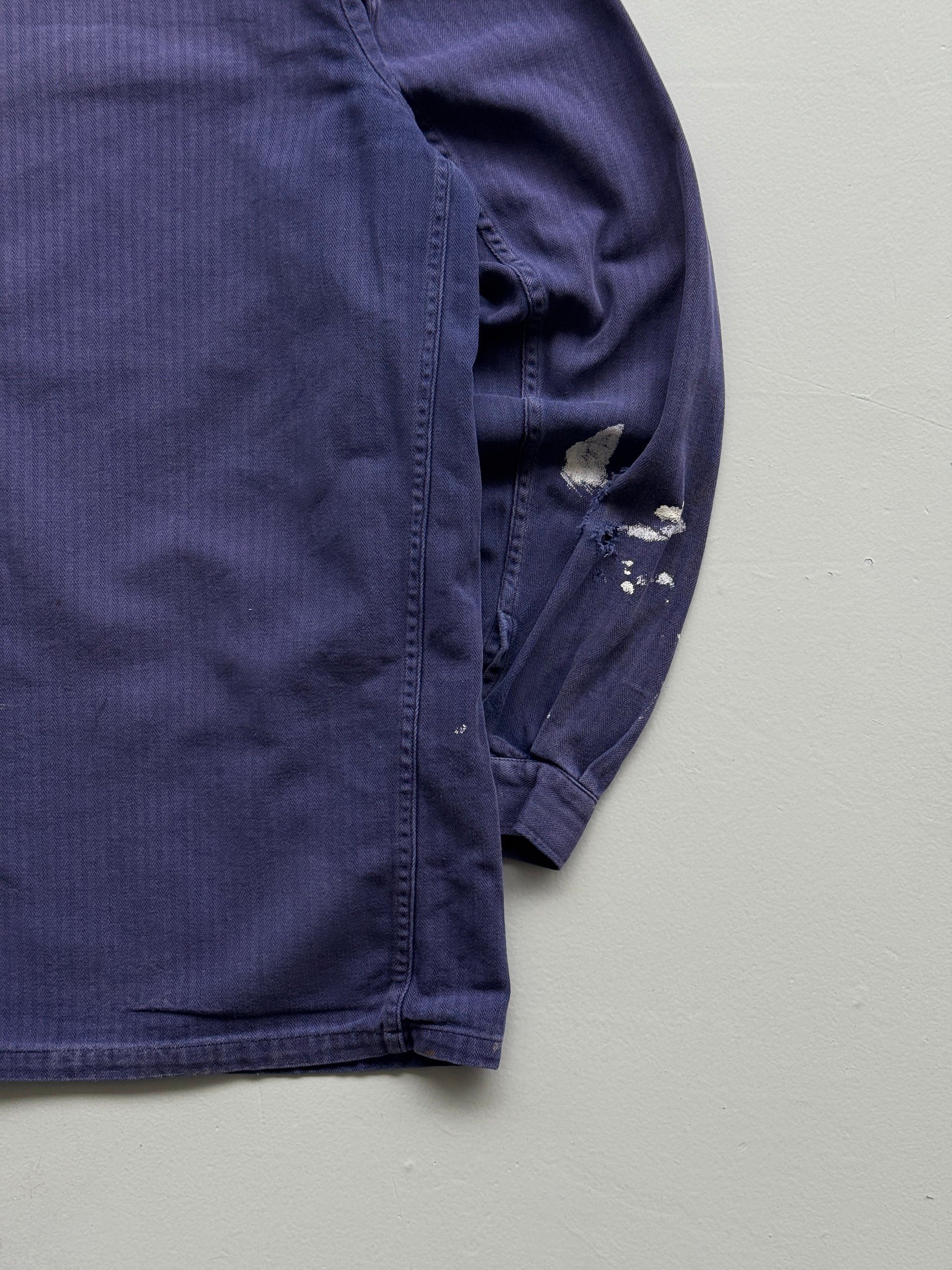 Navy Blue French Chore Jacket 80's Vintage Herringbone Workwear CH215 - Small