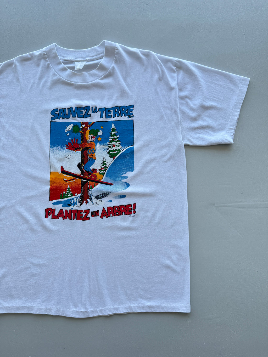Sauvez La Terre Plantez Un Arbre 90's Vintage Ski T-Shirt - XL