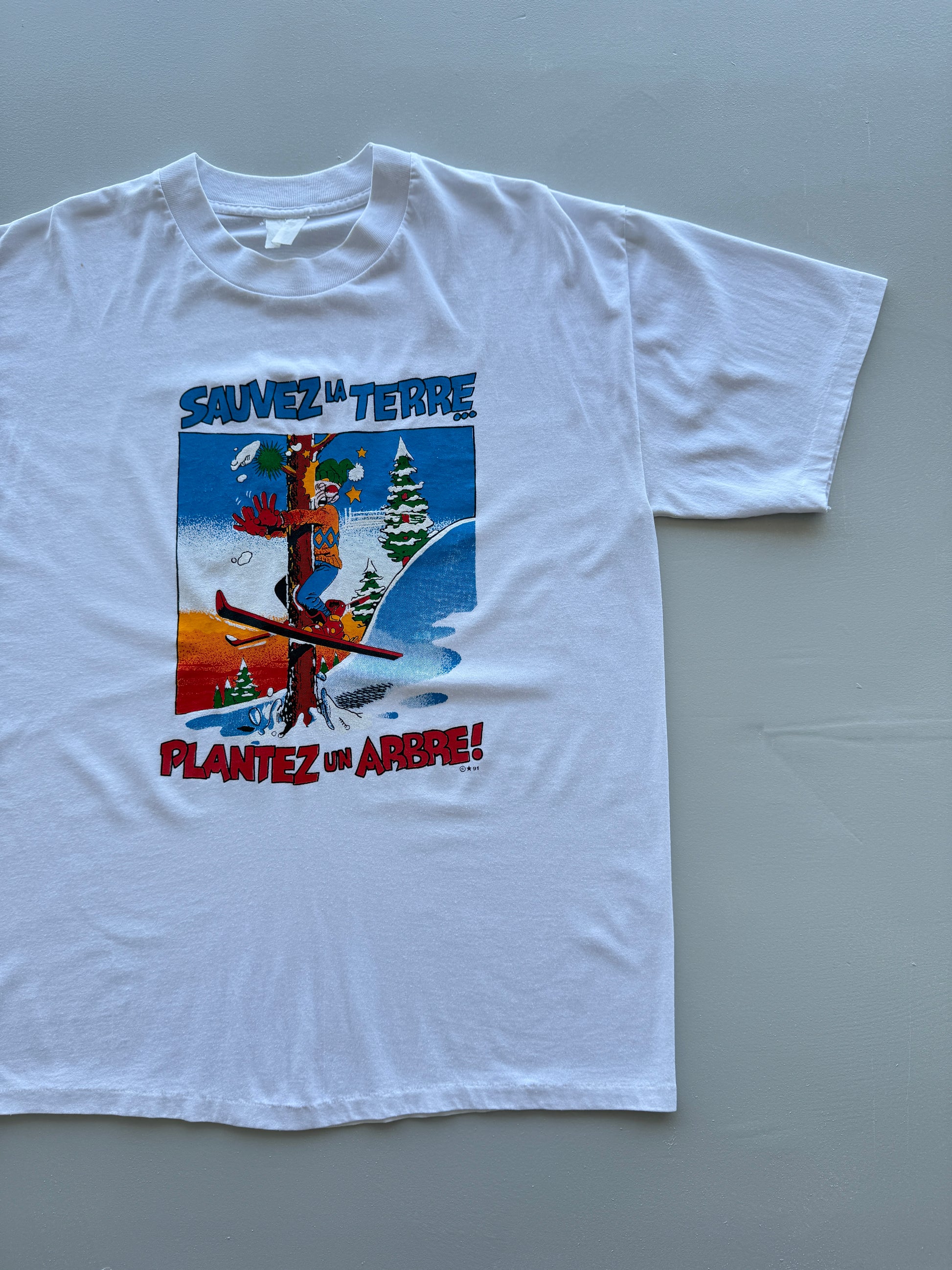 Sauvez La Terre Plantez Un Arbre 90's Vintage Ski T-Shirt - XL