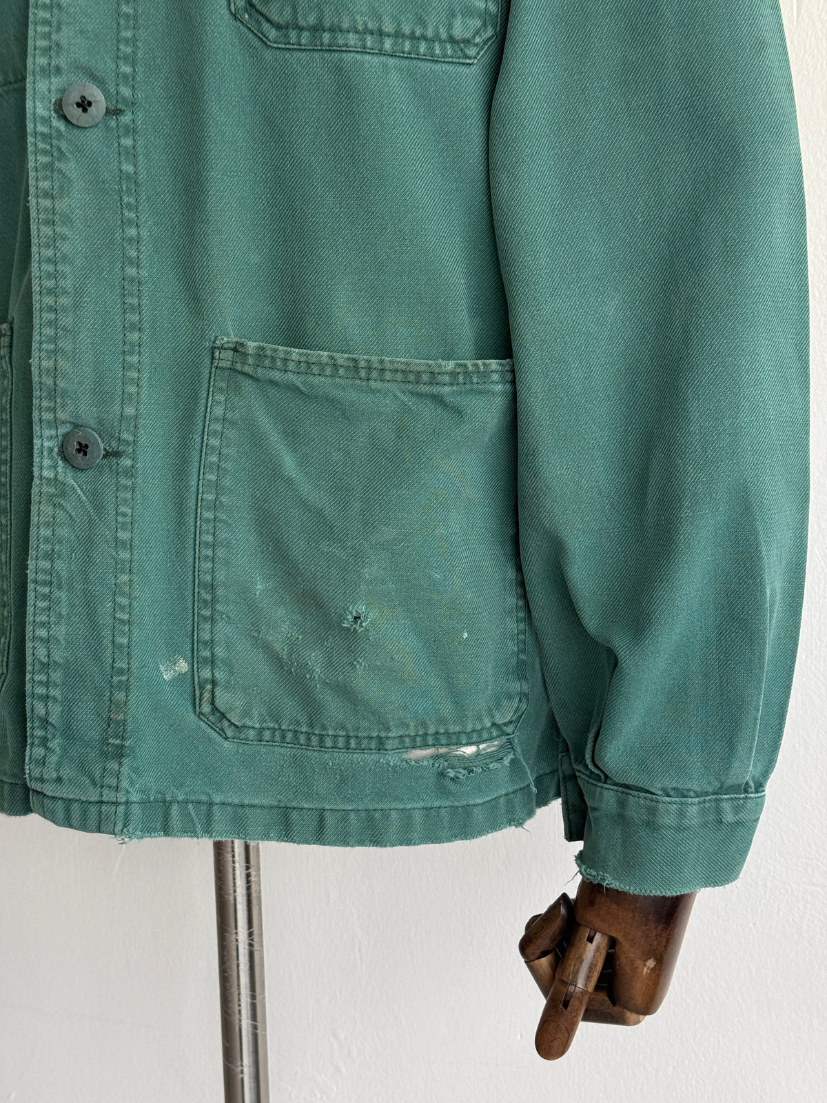 Thrashed Green French 70's Vintage Workwear Chore Jacket CH518 - Small