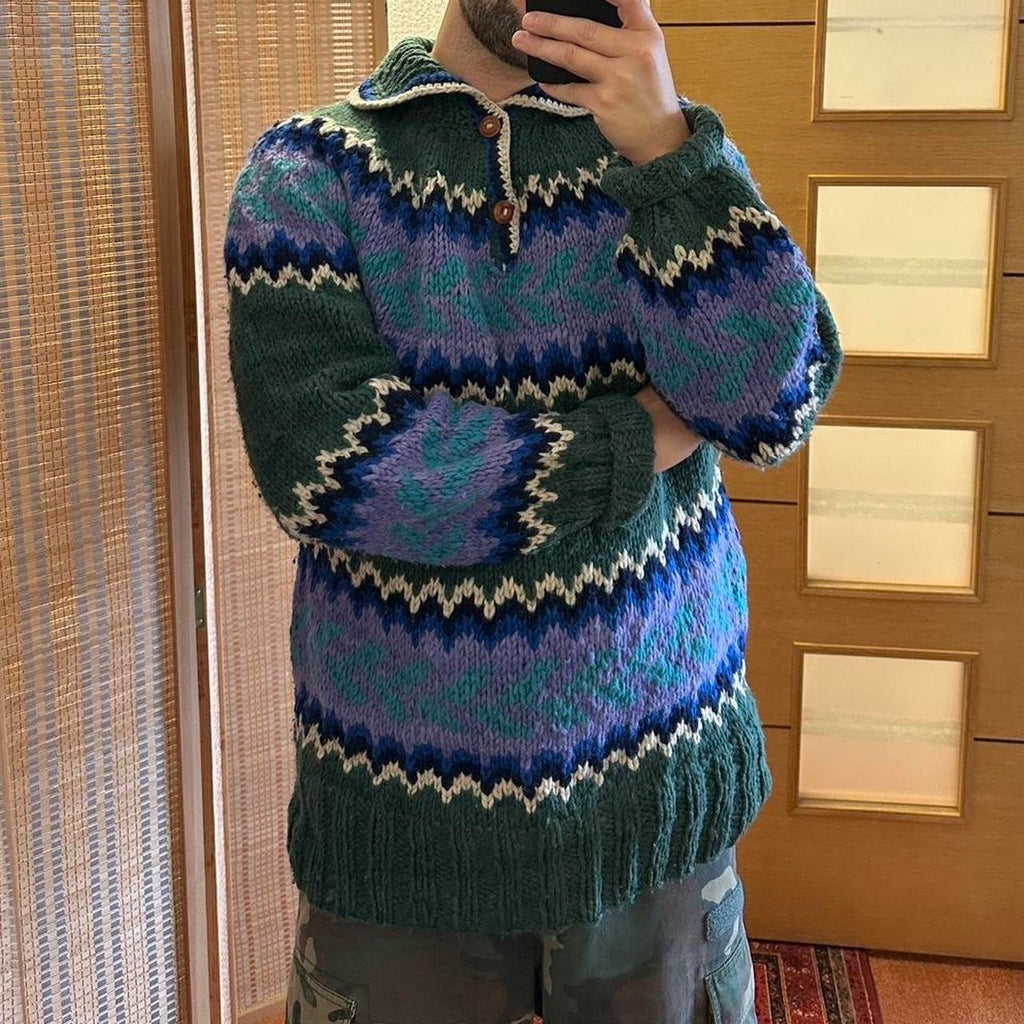 Green Ecuadorian 80s Chunky Knit Jumper - Large