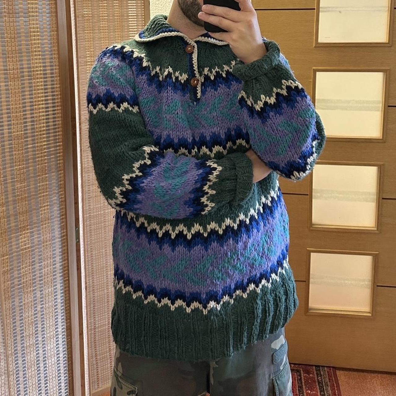 Green Ecuadorian 80s Chunky Knit Jumper - Large