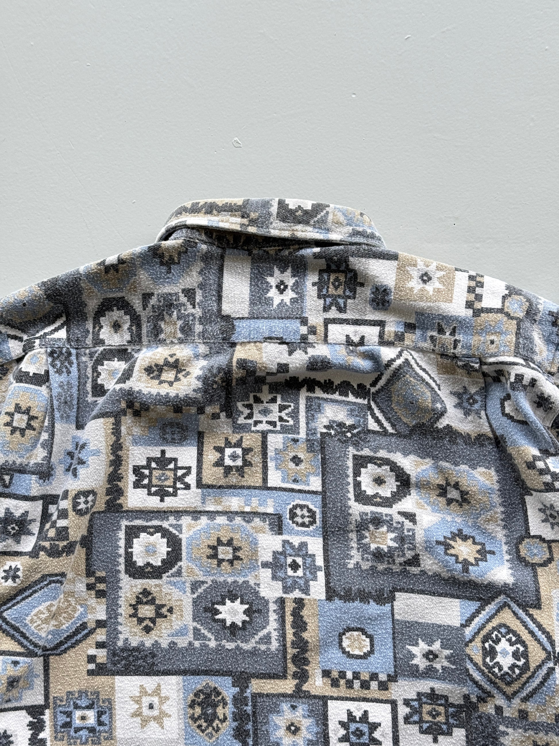 Blue Western Pattern West Valley 90's Vintage Long Sleeve Shirt - Small