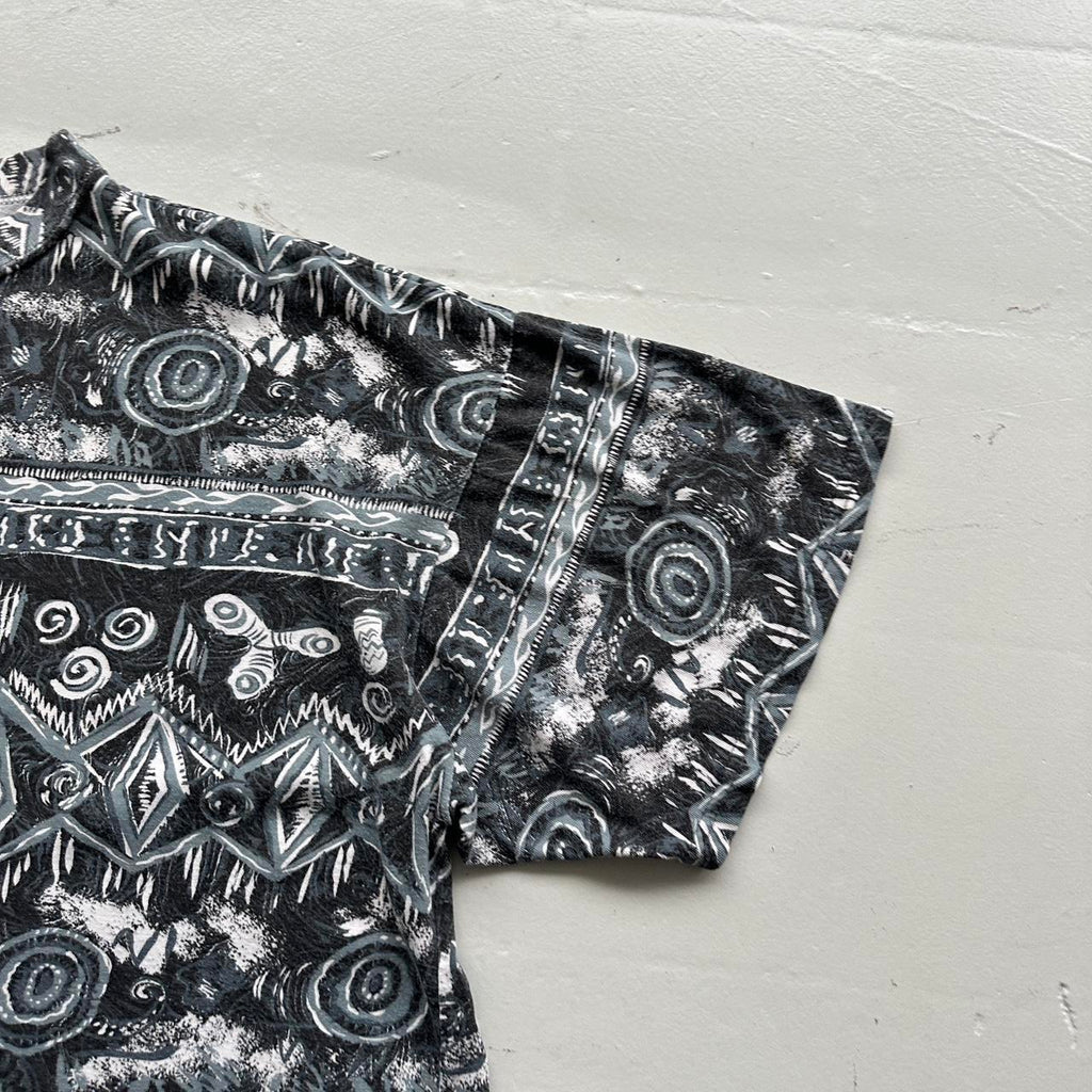 Grey Patterned Surf 90s Vintage Graphic T-Shirt - Boxy XL