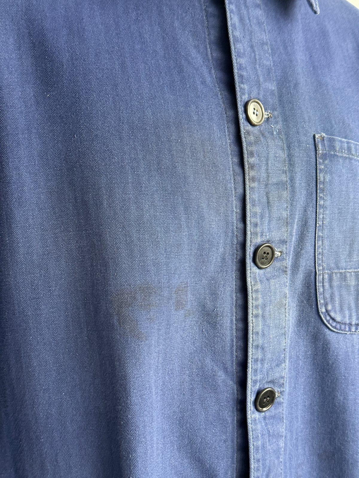 Blue French Vintage 1970's Workwear Chore Jacket CH545 - Small