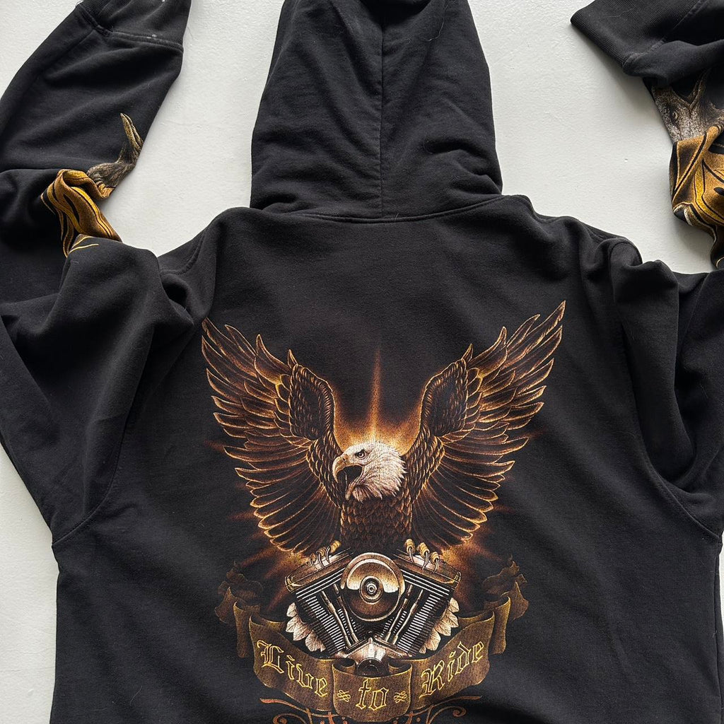 Black Biker Eagle 90’s Vintage Graphic Hoodie - Large