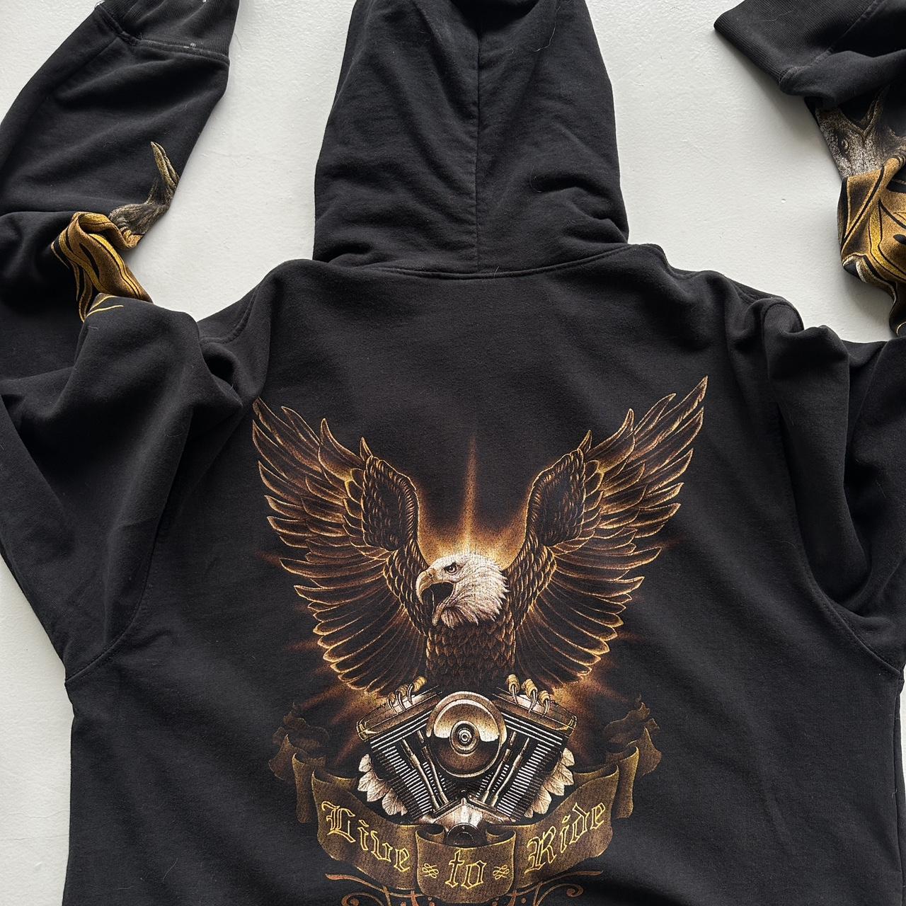 Black Biker Eagle 90’s Vintage Graphic Hoodie - Large