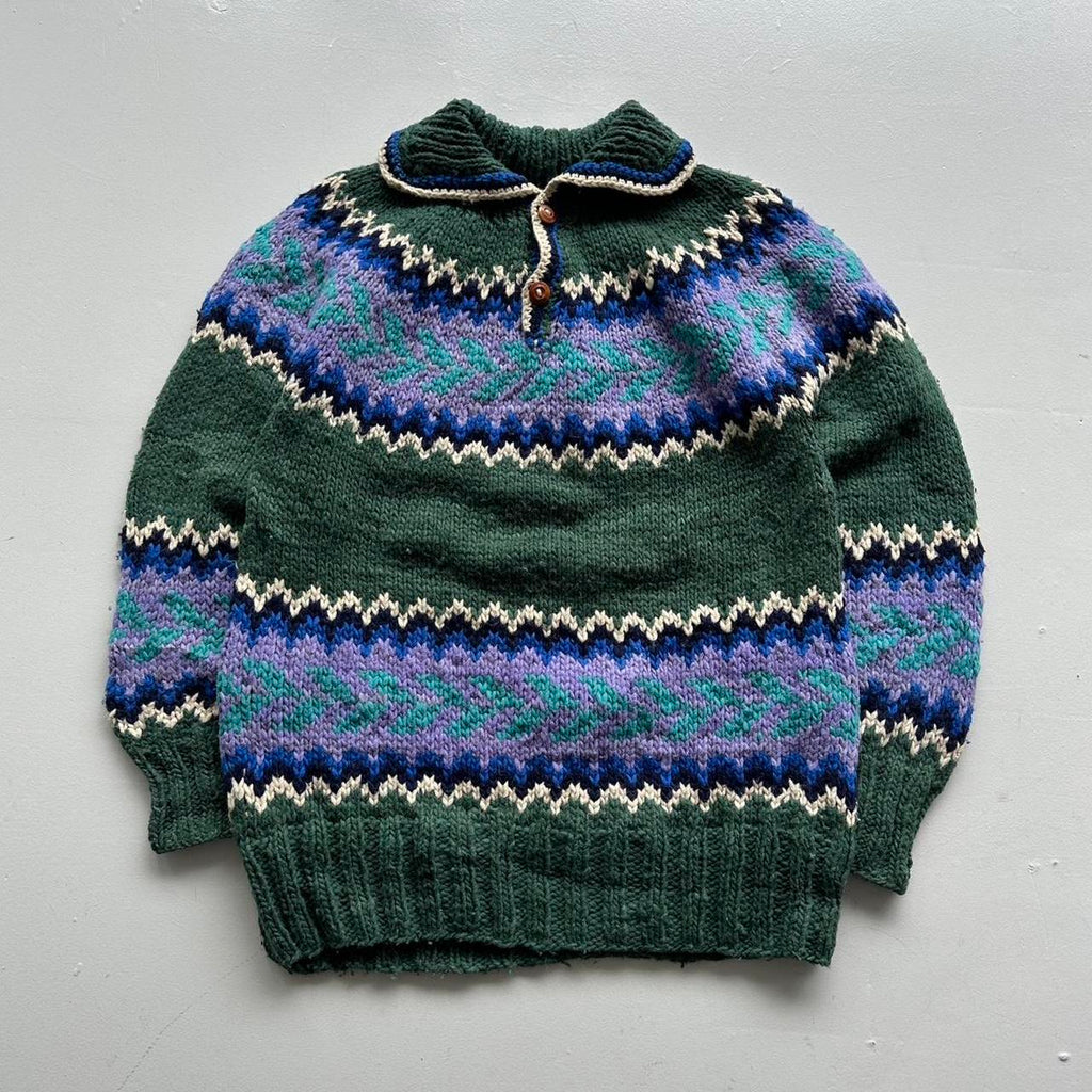Green Ecuadorian 80s Chunky Knit Jumper - Large