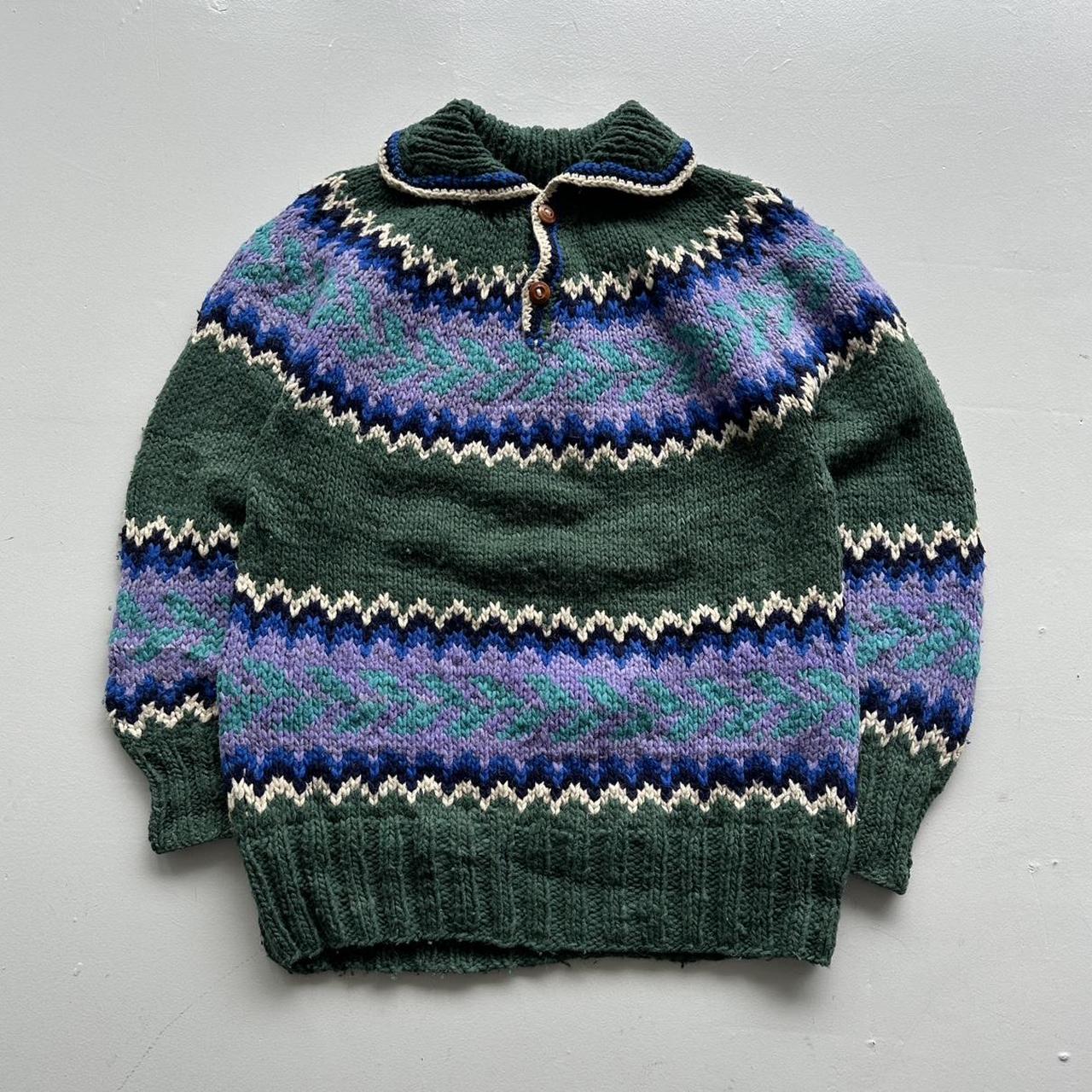 Green Ecuadorian 80s Chunky Knit Jumper - Large