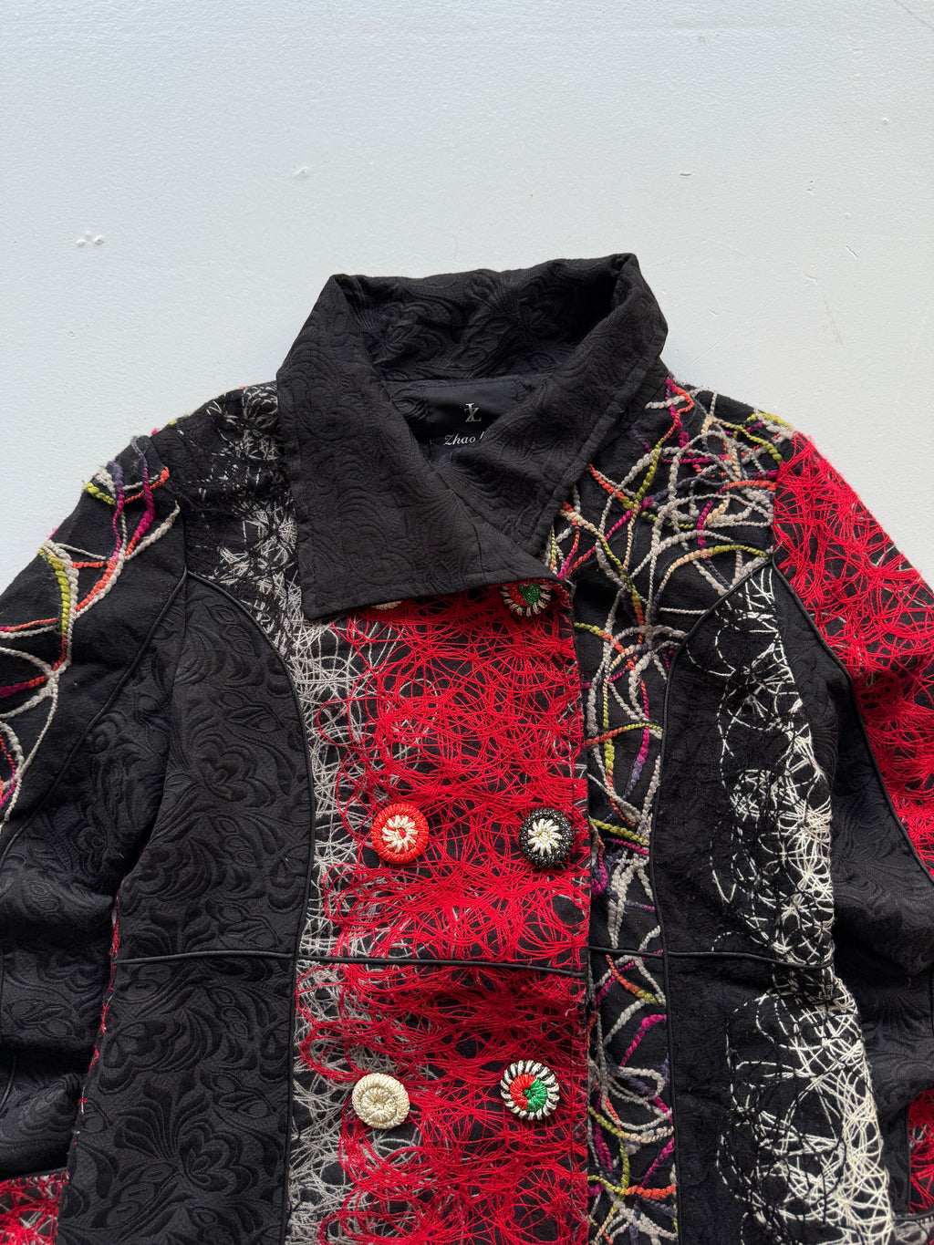 Black Zhao Long 00's Vintage Y2K Embroidered Overcoat - Small