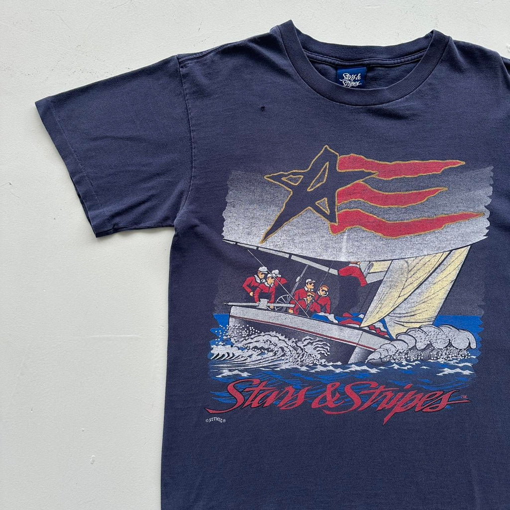Navy Blue Stars and Stripes Vintage 90's T-shirt - Medium