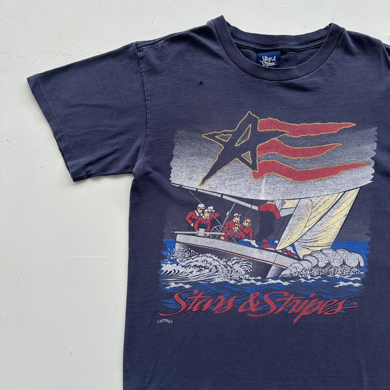 Navy Blue Stars and Stripes Vintage 90's T-shirt - Medium