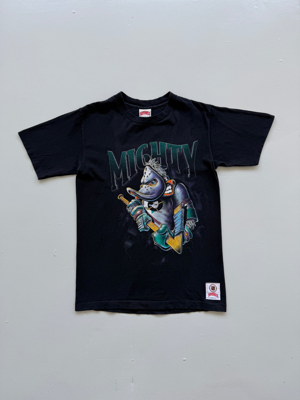 Black Mighty Ducks NHL 90s Vintage Nutmeg Mills Single Stitch T-Shirt - Medium
