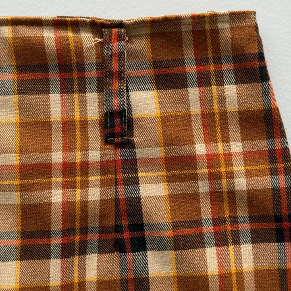 Brown Checkered Vintage Mini Skirt - W26 L16 Size 6