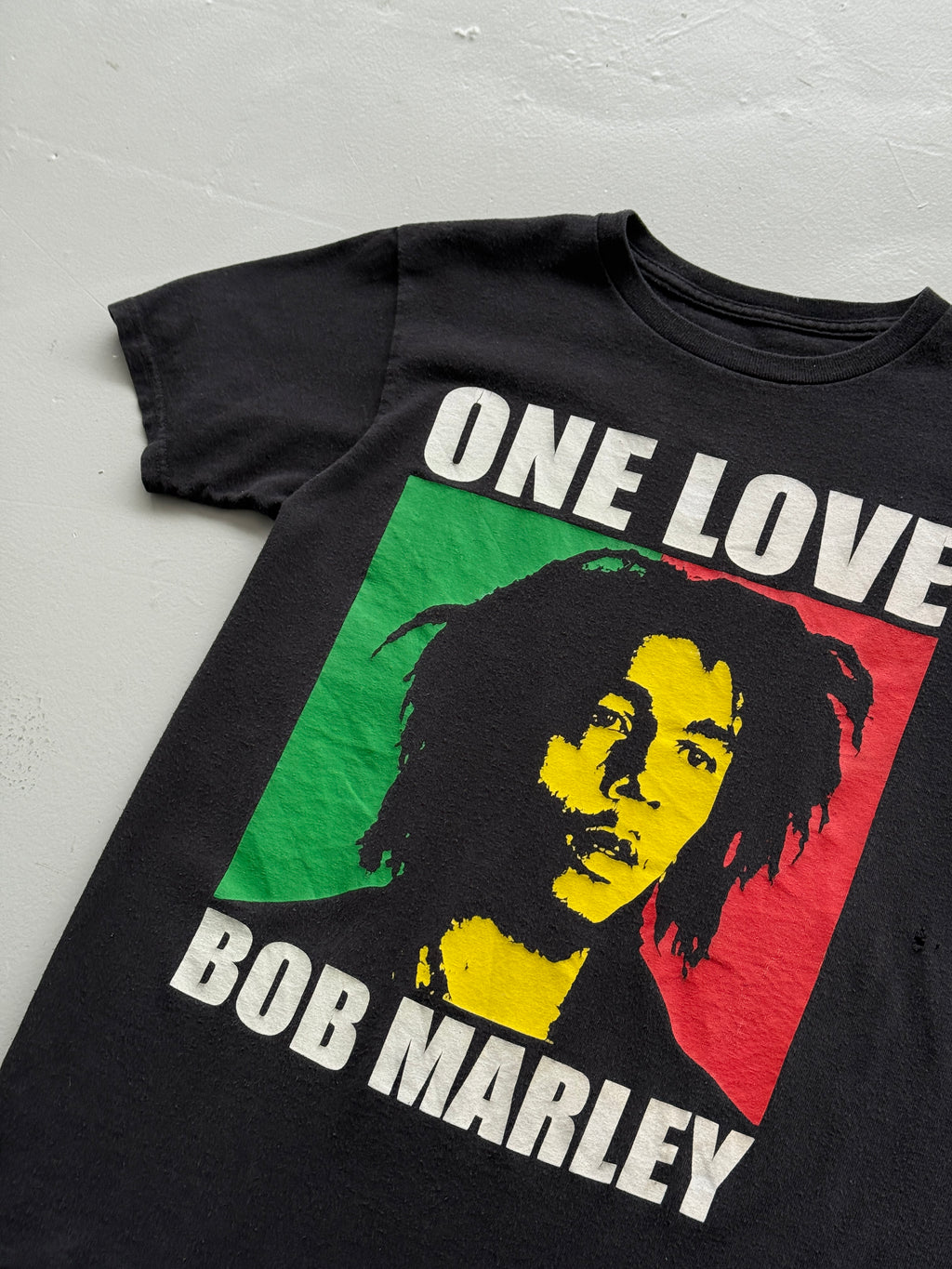 Black Bob Marley 00's Vintage Trashed Graphic Baby Tee T-Shirt - Small