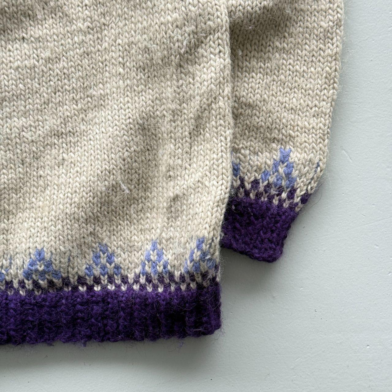 Cream Purple 80’s Vintage Geometric Knit Jumper - Large
