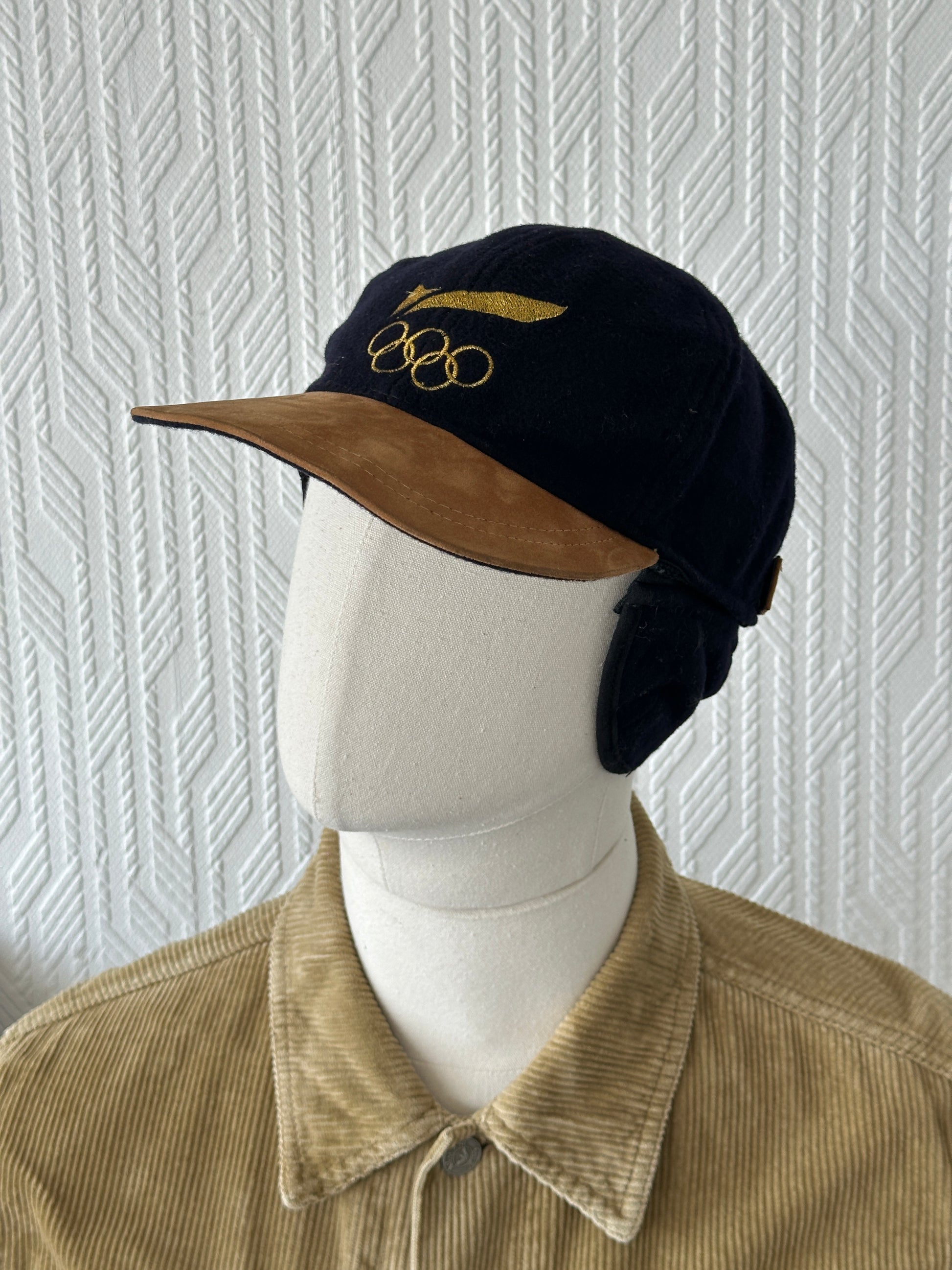 Navy Olympic Rings 90's Vintage Wool Ear Flap Cap