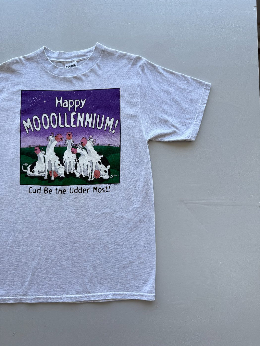 Tultex Happy Mooollennium Novelty 90's Vintage Graphic T-Shirt - Large