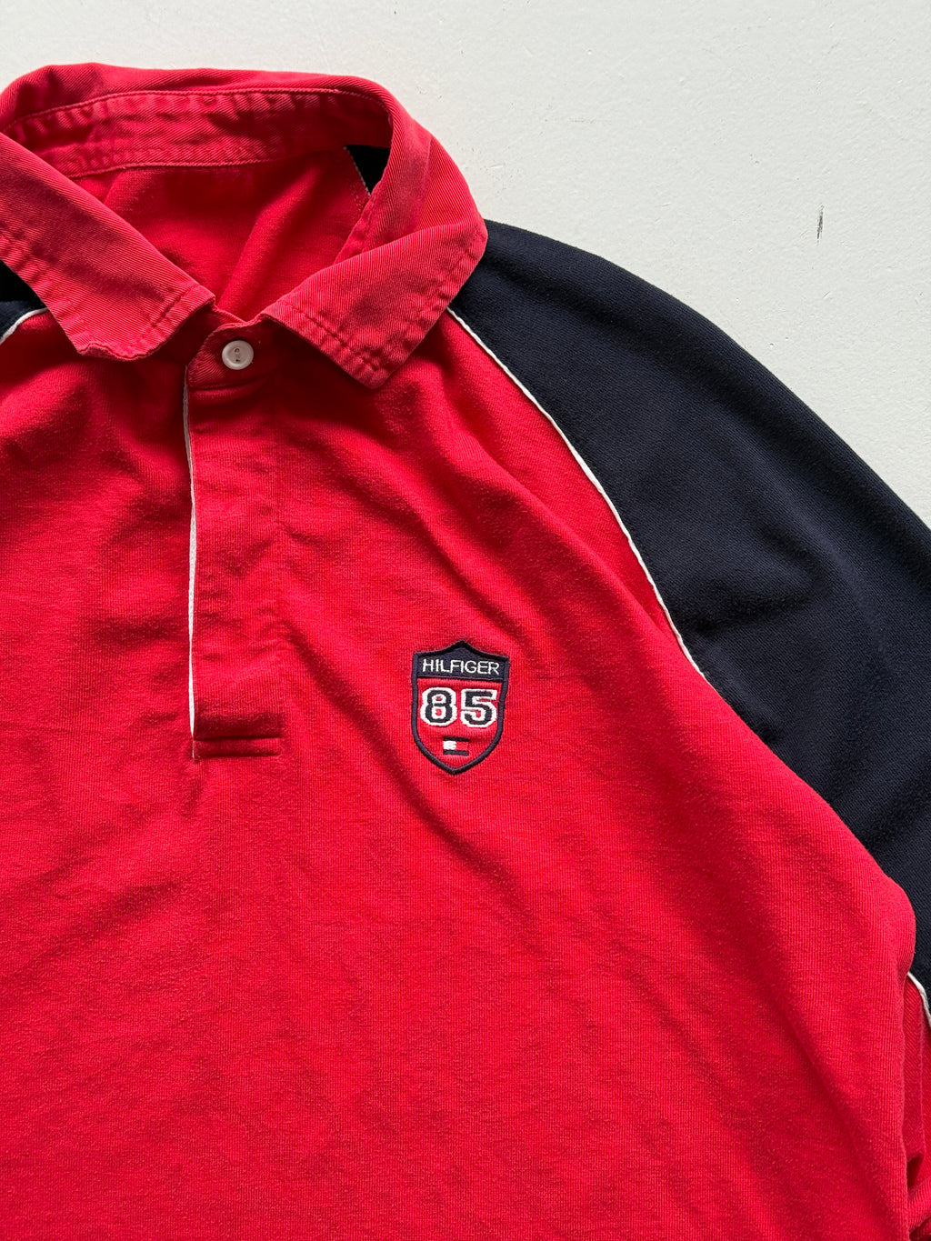 Red Tommy Hilfiger 00's Vintage Y2K Long Sleeve Rugby Polo Shirt - Medium