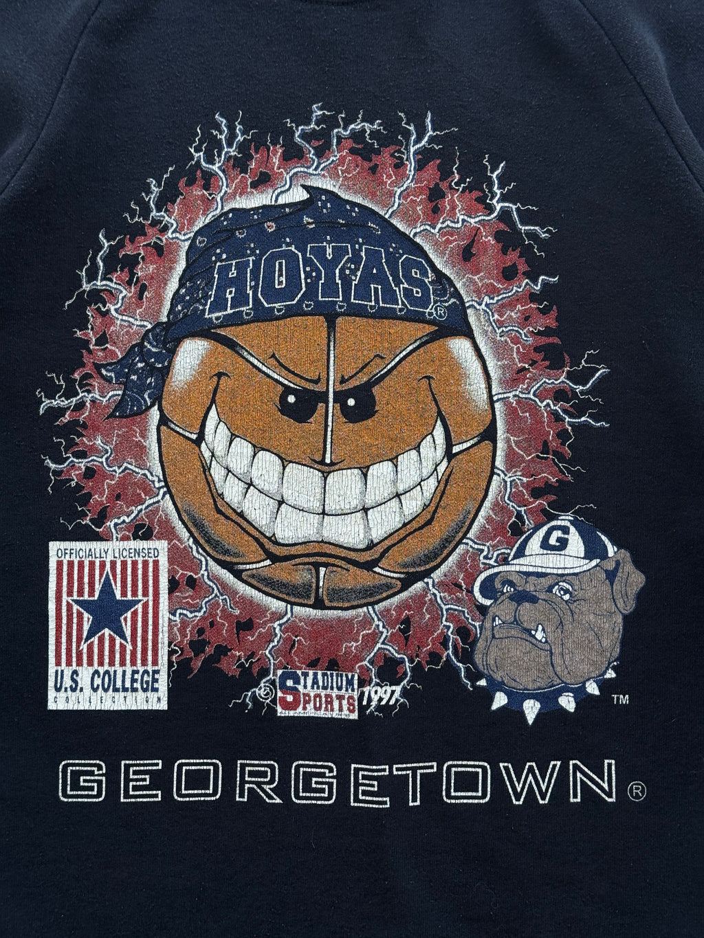Black Rare Georgetown Hoyas 90's Vintage Collage Basketball Sweatshirt - Large