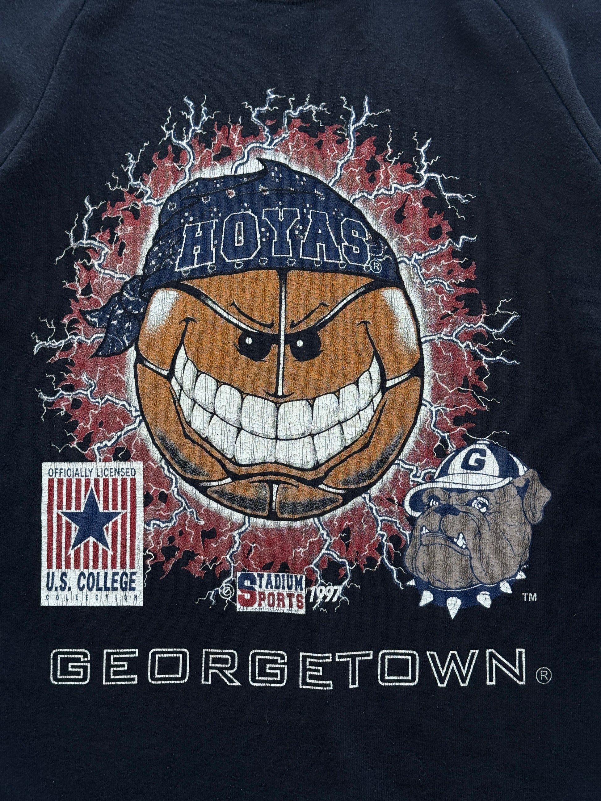 Black Rare Georgetown Hoyas 90's Vintage Collage Basketball Sweatshirt - Large