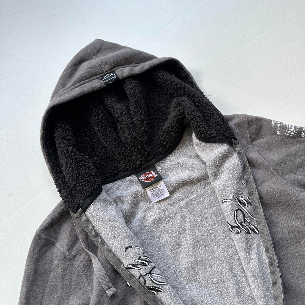 Grey Harley Y2K Vintage Hoodie - Large 10/12