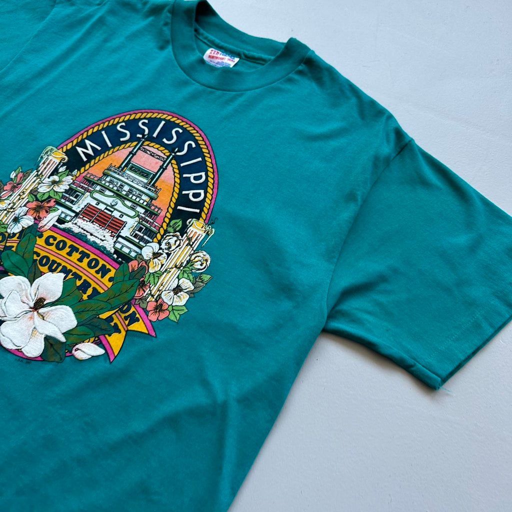 Aqua Blue Mississippi 90s Vintage T-shirt - Medium