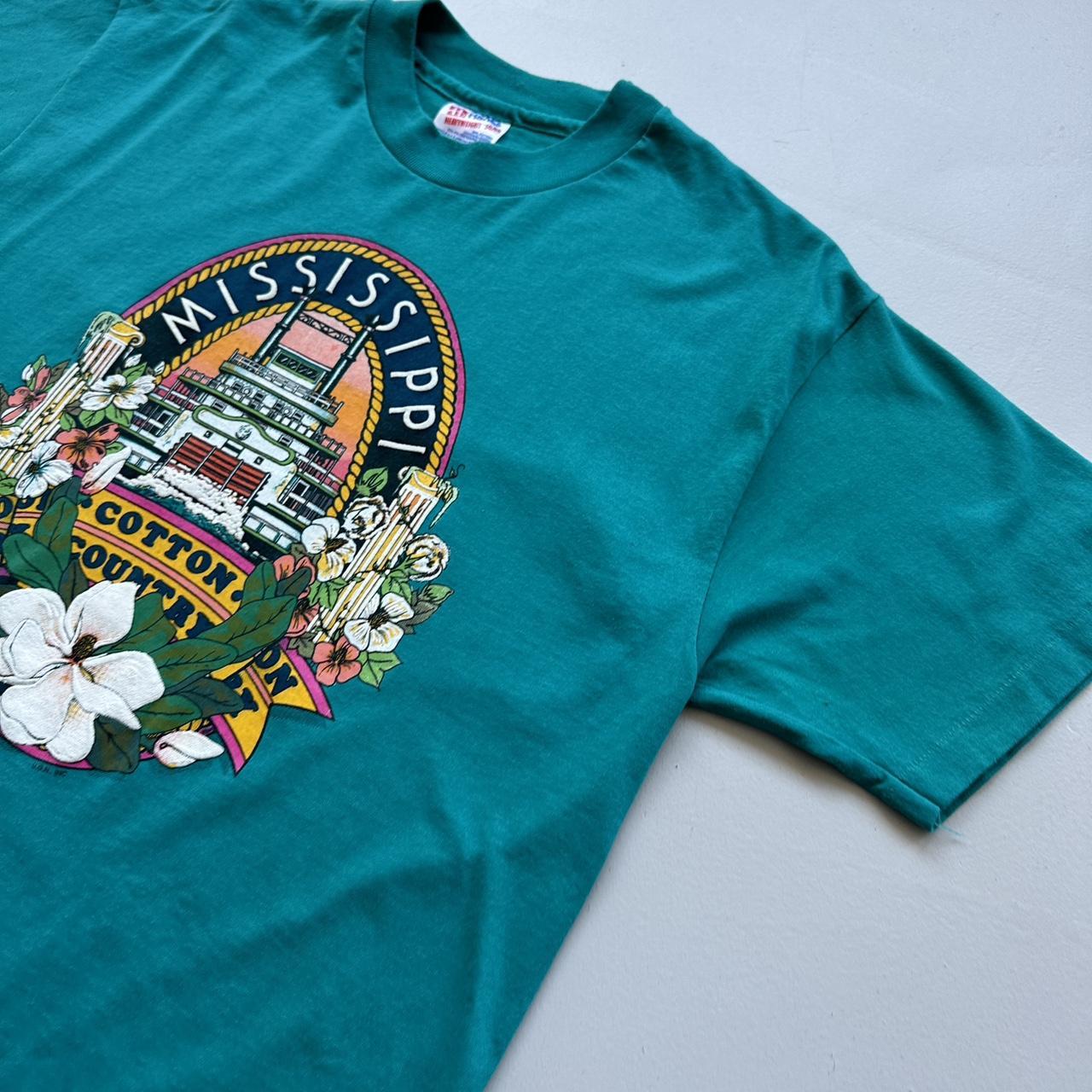 Aqua Blue Mississippi 90s Vintage T-shirt - Medium