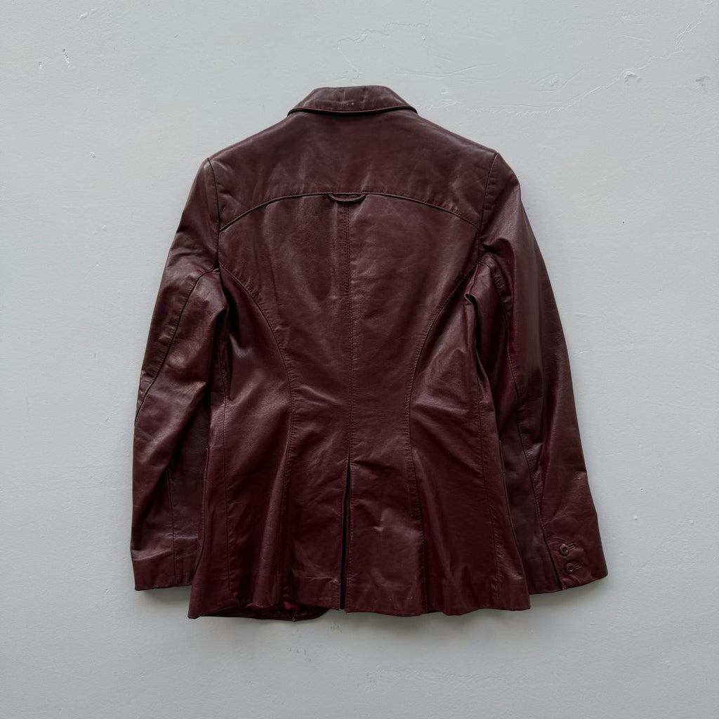 Burgundy Leather Blazer Vintage 90s Jacket - Womens Size 10