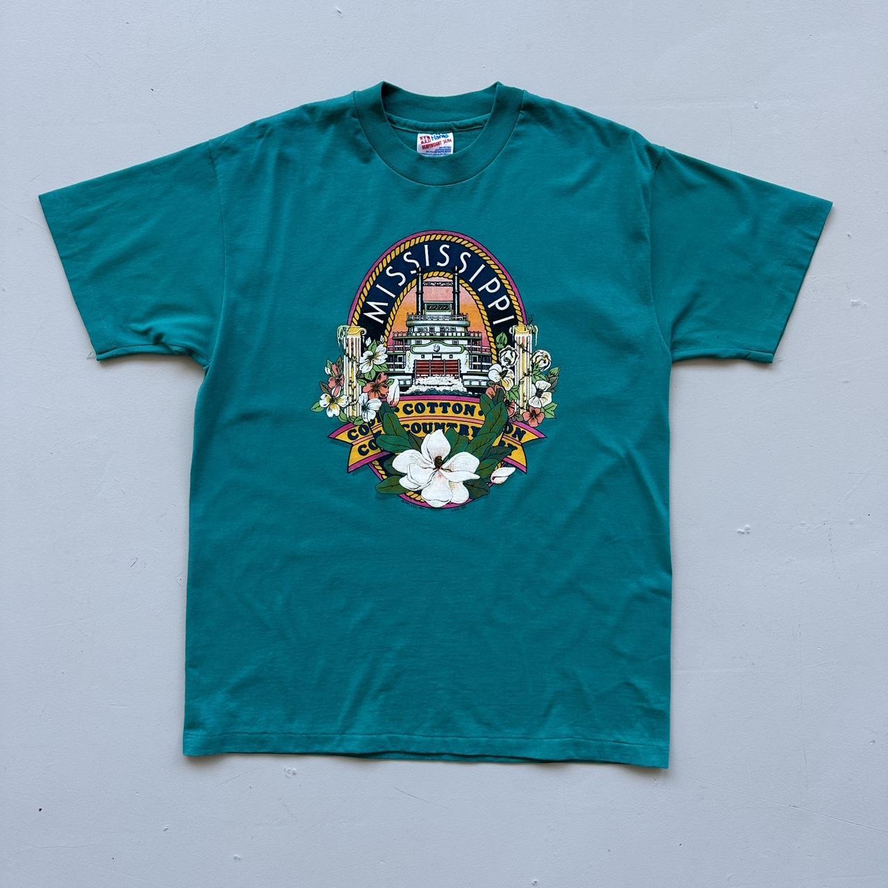 Aqua Blue Mississippi 90s Vintage T-shirt - Medium
