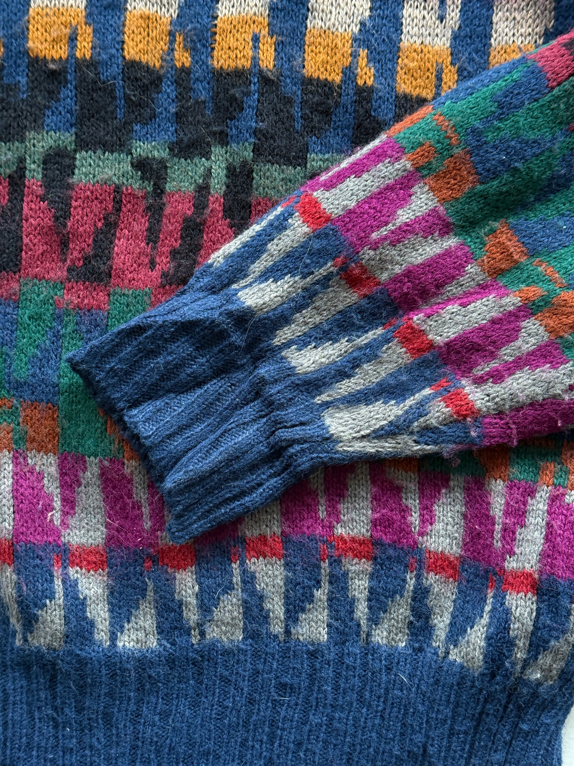 Geometric Patterned 90's Acrylic Knit Vintage Jumper - XL