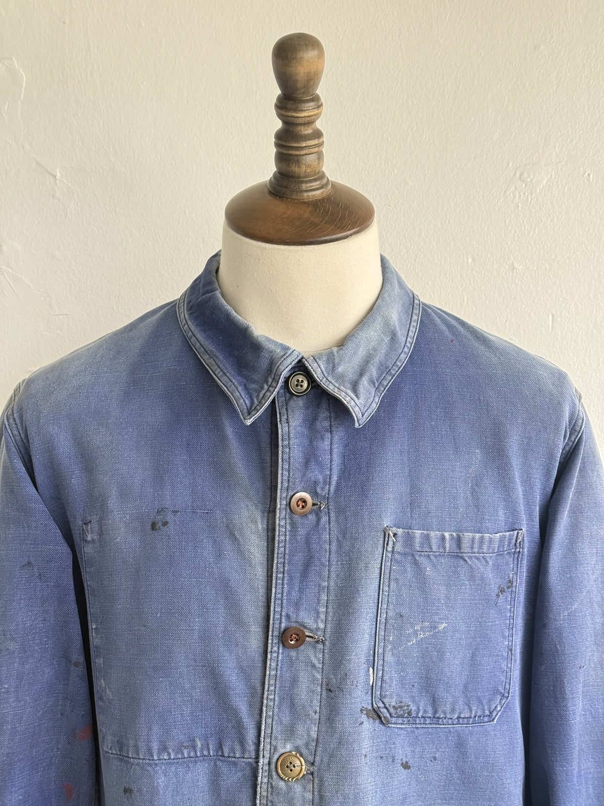 Thrashed Blue French 1950's Vintage Workwear Chore Jacket CH512 - XS/S