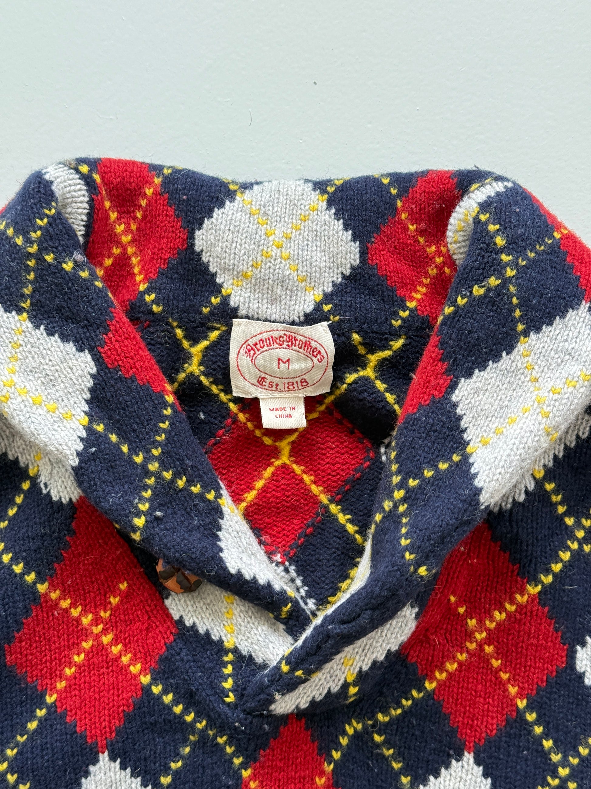 Red Argyle Brooks Brothers 00's Vintage Wool Knit Jumper - Medium