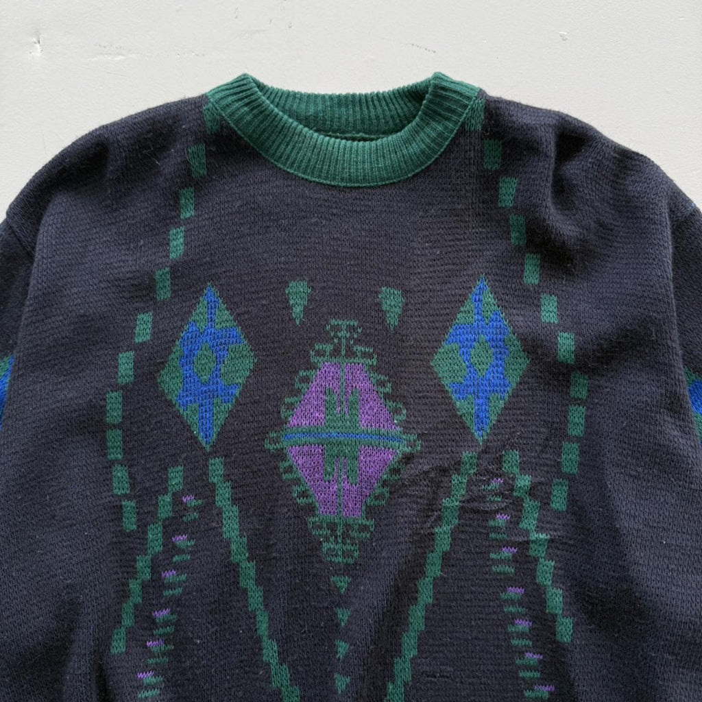 Navy Blue Woollen 90’s Vintage Heavy Knit Jumper - Large